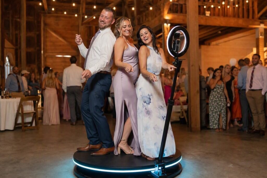 Wedding guests enjoying a 360 photo booth in Lancaster PA