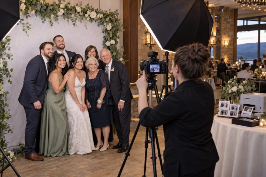 DSLR open-air photo booth with printed photos at a Lancaster Pennsylvania wedding venue